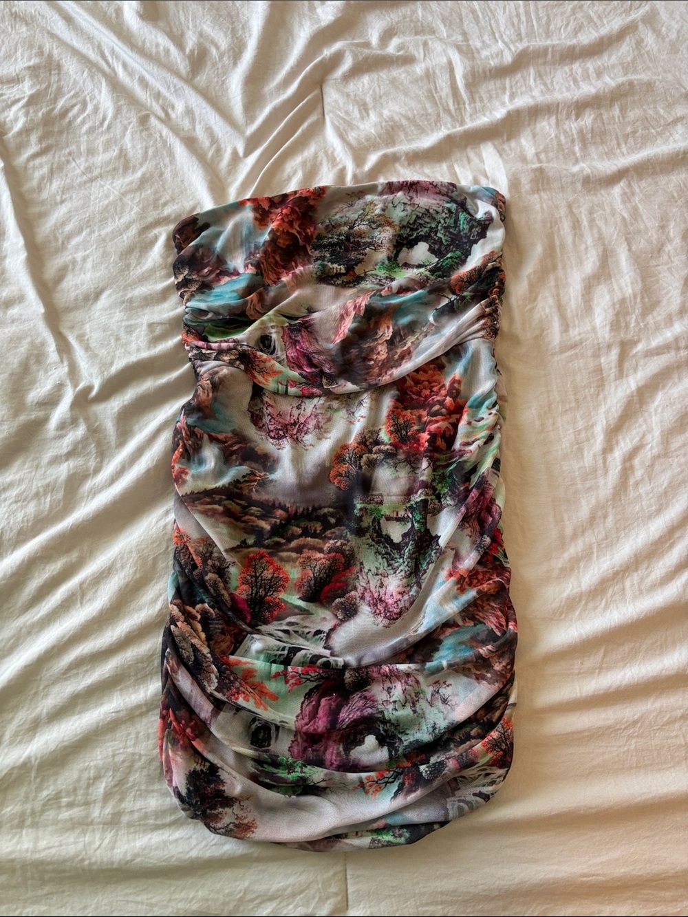 Fashion Nova Multicolor Strapless Ruched Mini Dress
